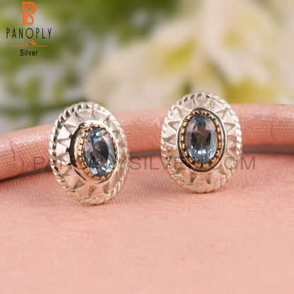 Blue Topaz Oval Shape 925 Sterling Silver Earrings