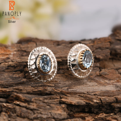 Blue Topaz Oval Shape 925 Sterling Silver Earrings