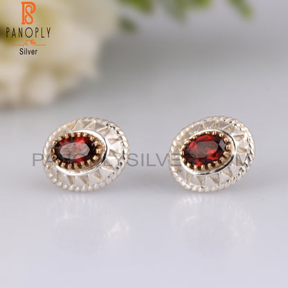 Garnet Oval Shape 925 Sterling Silver Earrings