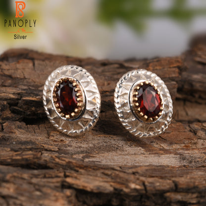 Garnet Oval Shape 925 Sterling Silver Earrings