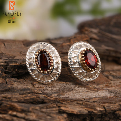 Garnet Oval Shape 925 Sterling Silver Earrings