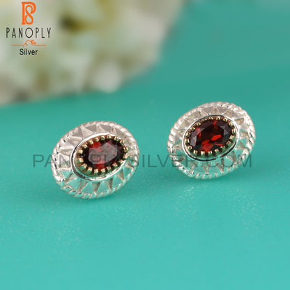 Garnet Oval Shape 925 Sterling Silver Earrings