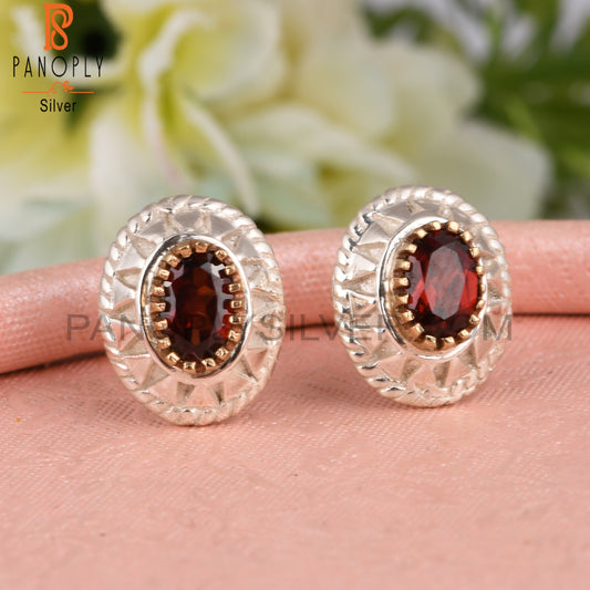 Garnet Oval Shape 925 Sterling Silver Earrings