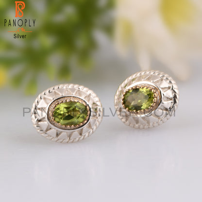 Green Peridot Oval Shape 925 Silver Engagement Earrings