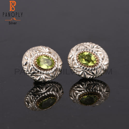 Peridot Oval Shape 925 Sterling Silver Stamp Earrings