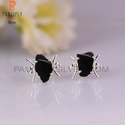 Black Obsidian Rough 925 Sterling Silver Regular Stud Earrings