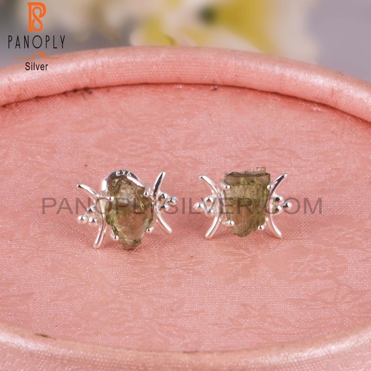 Moldavite New 925 Sterling Silver Stamp Earrings