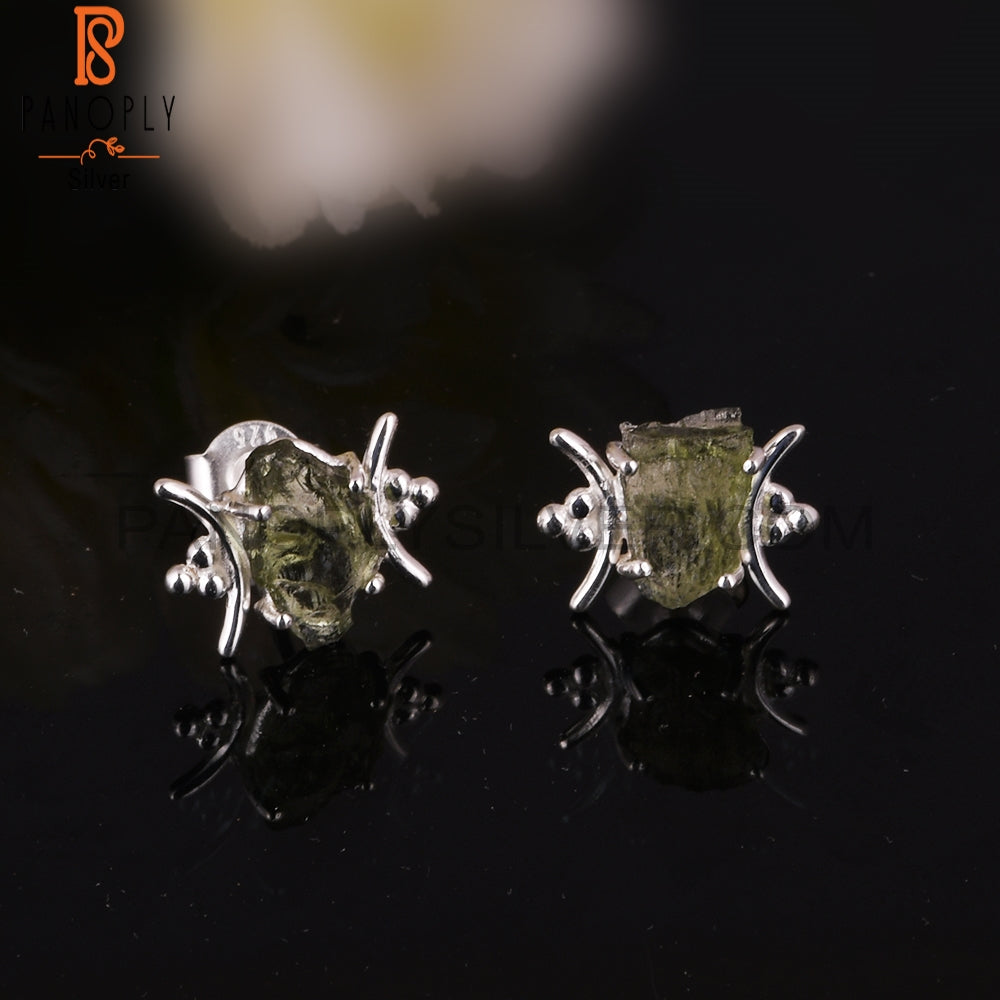 Moldavite New 925 Sterling Silver Stamp Earrings