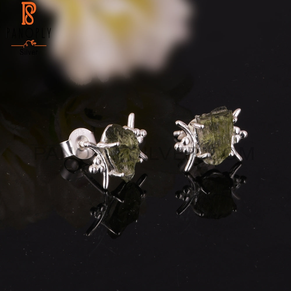 Moldavite New 925 Sterling Silver Stamp Earrings