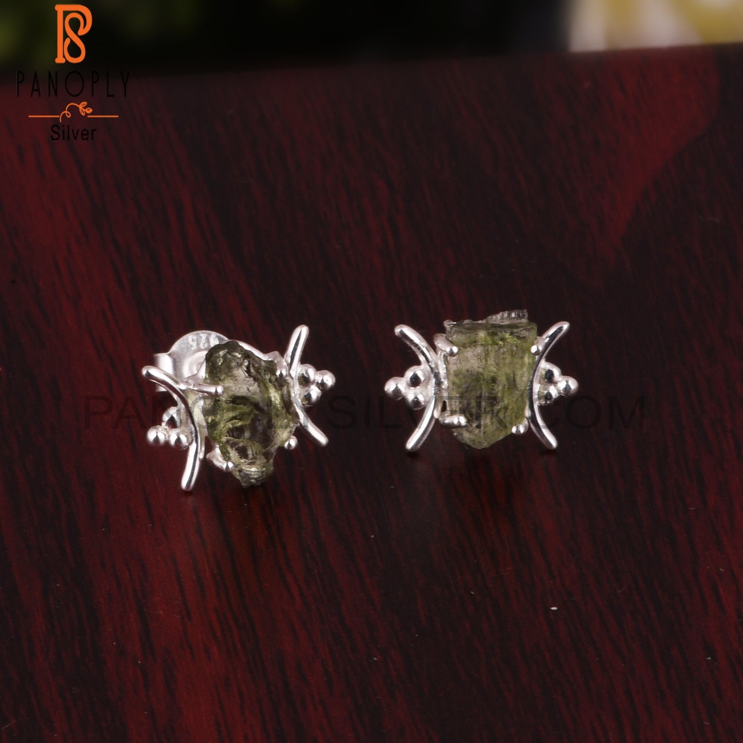 Moldavite New 925 Sterling Silver Stamp Earrings