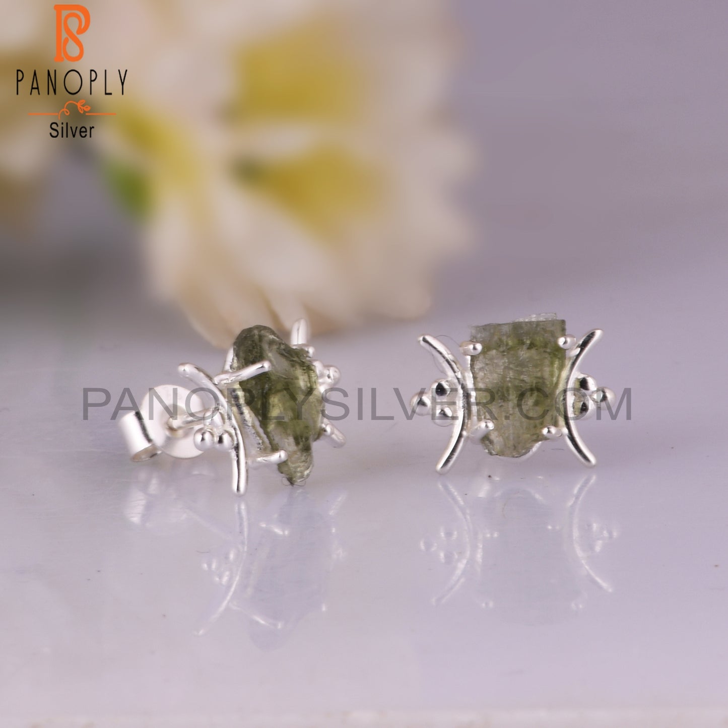 Moldavite New 925 Sterling Silver Stamp Earrings