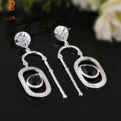 Black Onyx Pear Shape Daily Wear 925 Sterling Silver Earrings