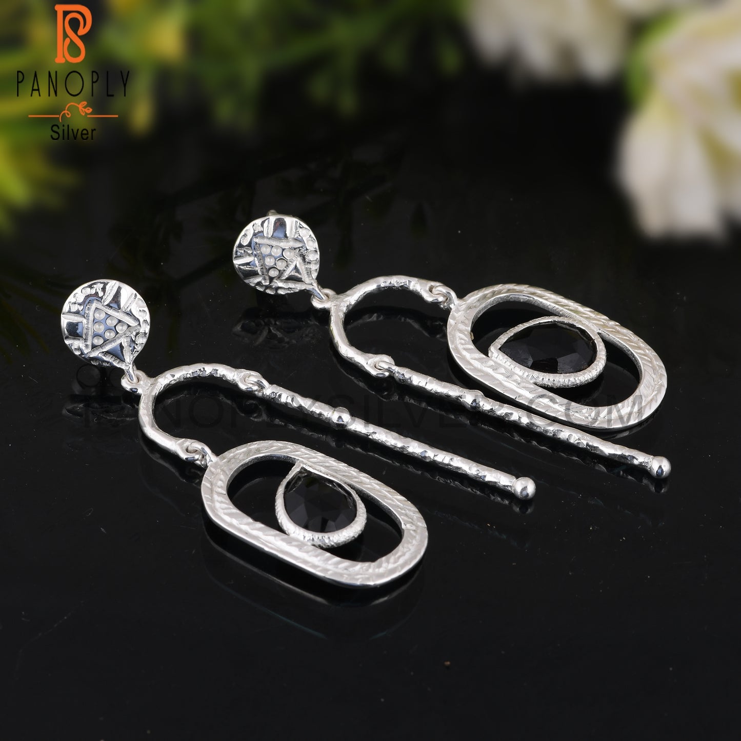 Black Onyx Pear Shape Daily Wear 925 Sterling Silver Earrings