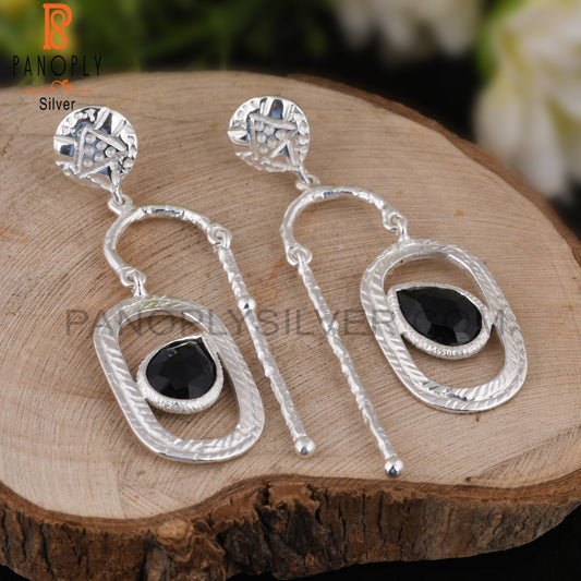 Black Onyx Pear Shape Daily Wear 925 Sterling Silver Earrings