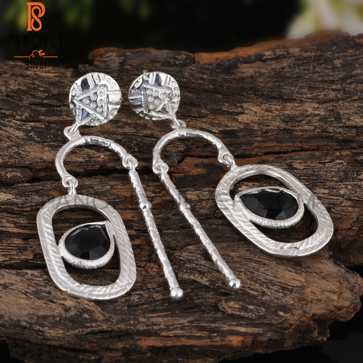 Black Onyx Pear Shape Daily Wear 925 Sterling Silver Earrings