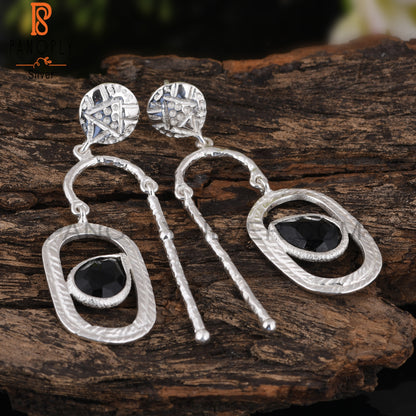 Black Onyx Pear Shape Daily Wear 925 Sterling Silver Earrings