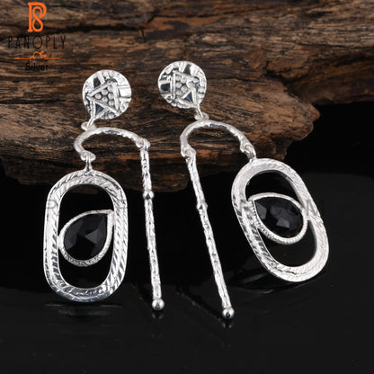 Black Onyx Pear Shape Daily Wear 925 Sterling Silver Earrings
