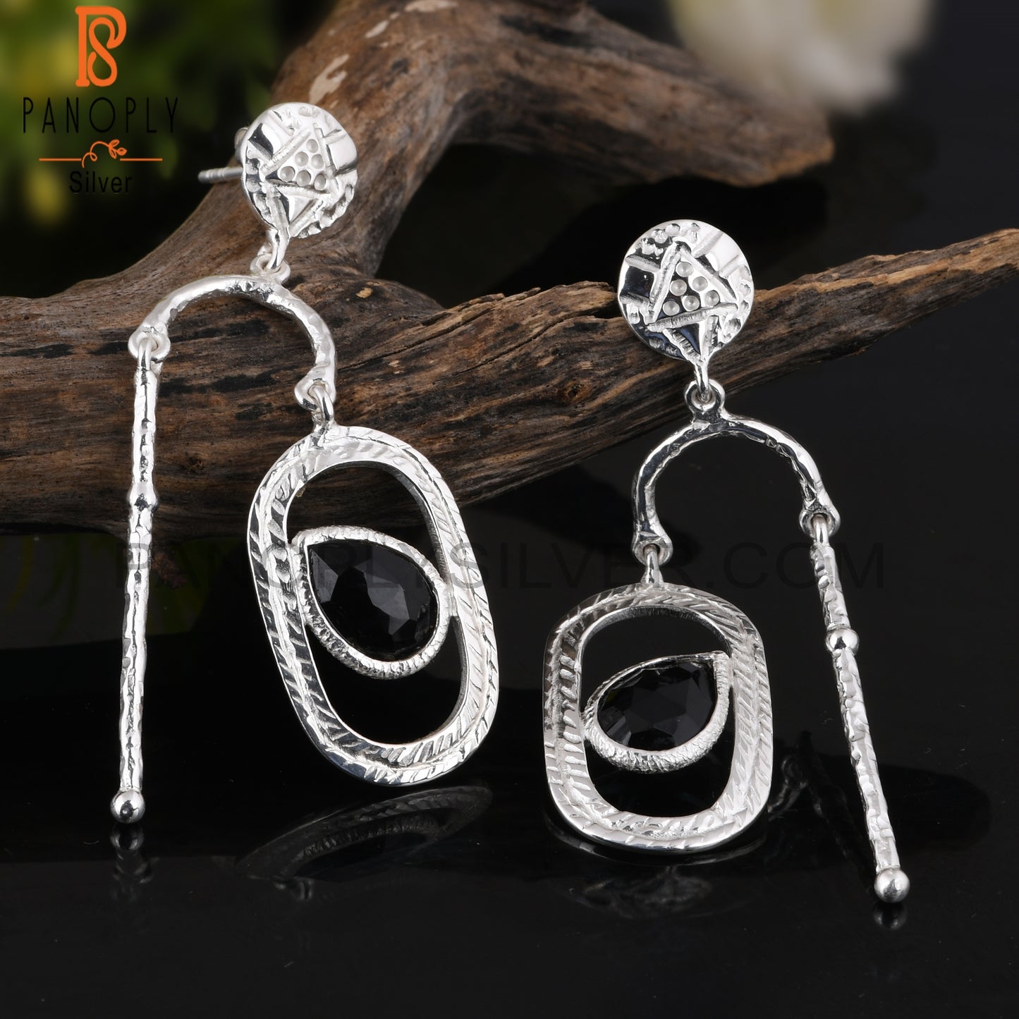 Black Onyx Pear Shape Daily Wear 925 Sterling Silver Earrings