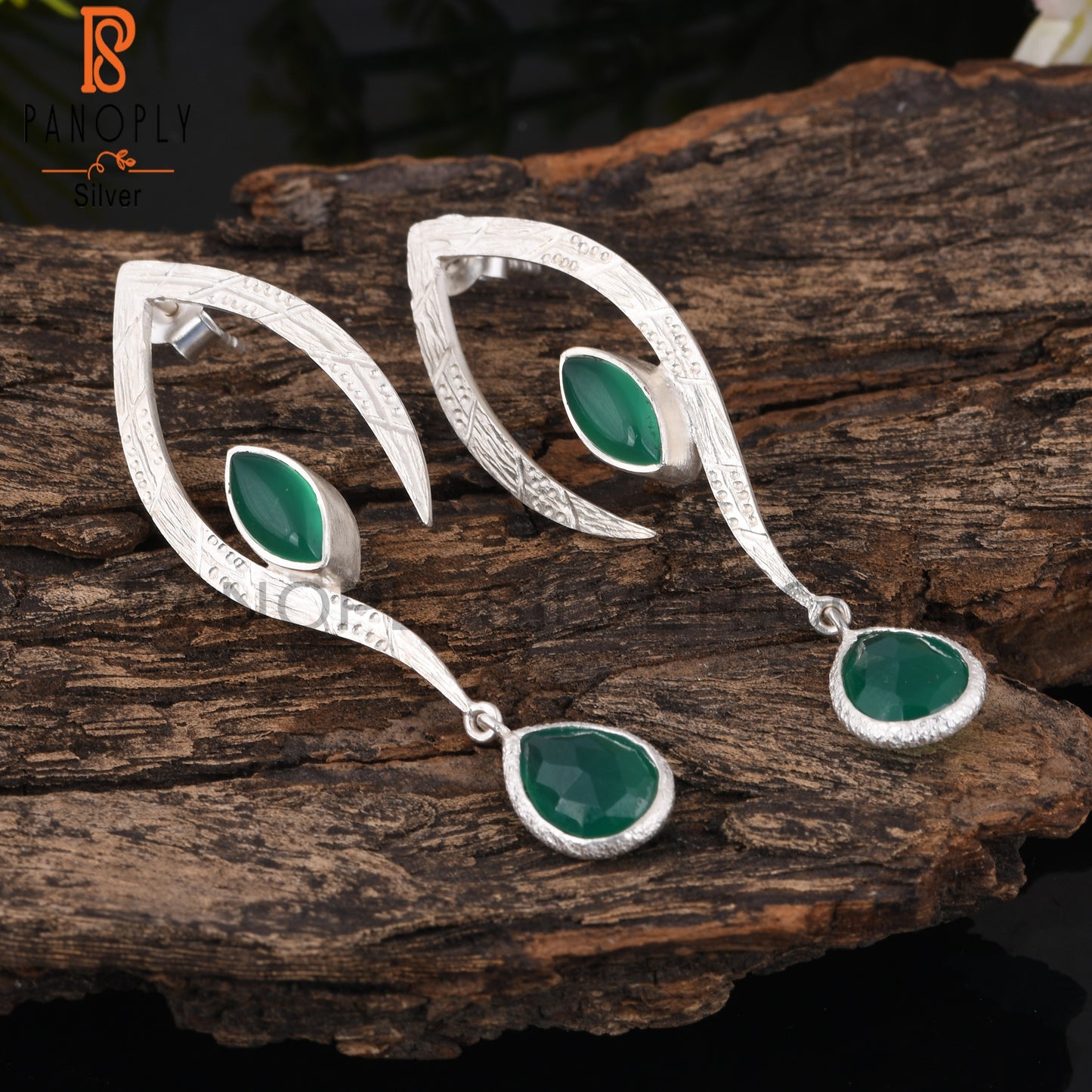 Wedding Green Onyx 925 Sterling Silver Earrings