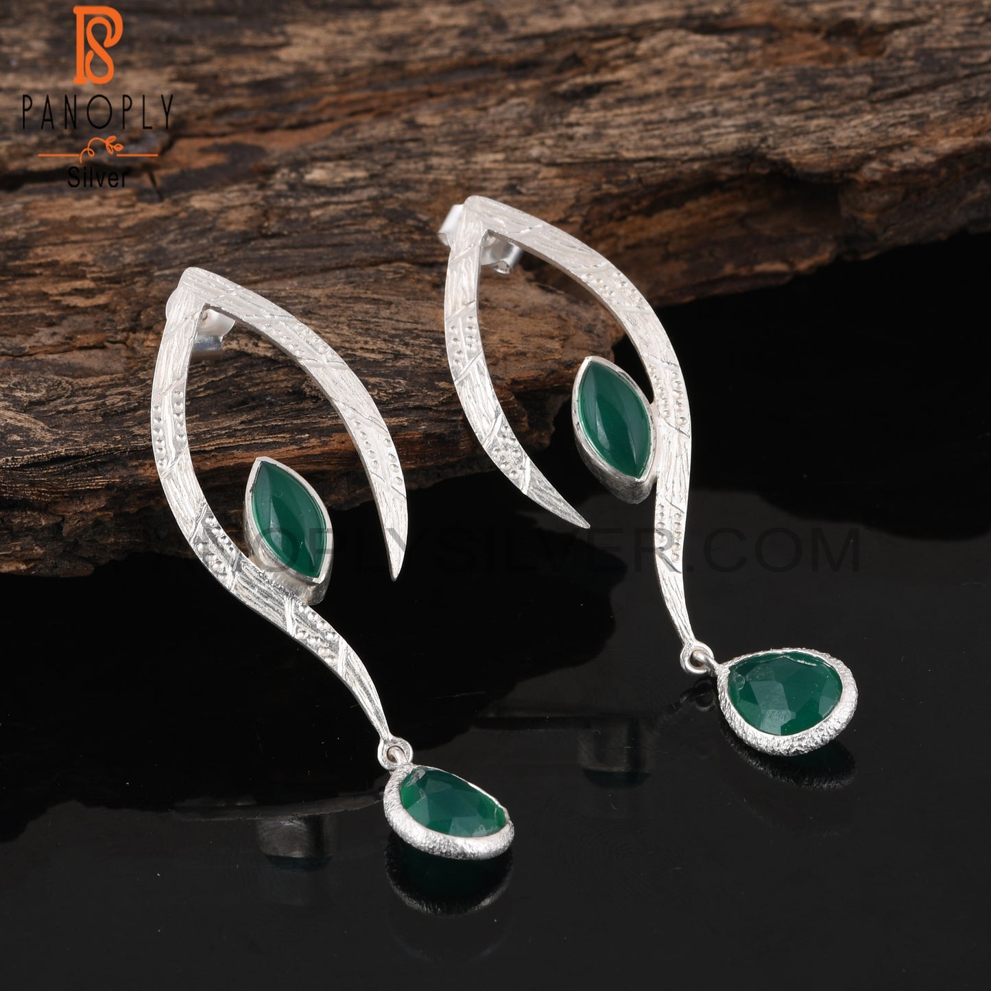 Wedding Green Onyx 925 Sterling Silver Earrings
