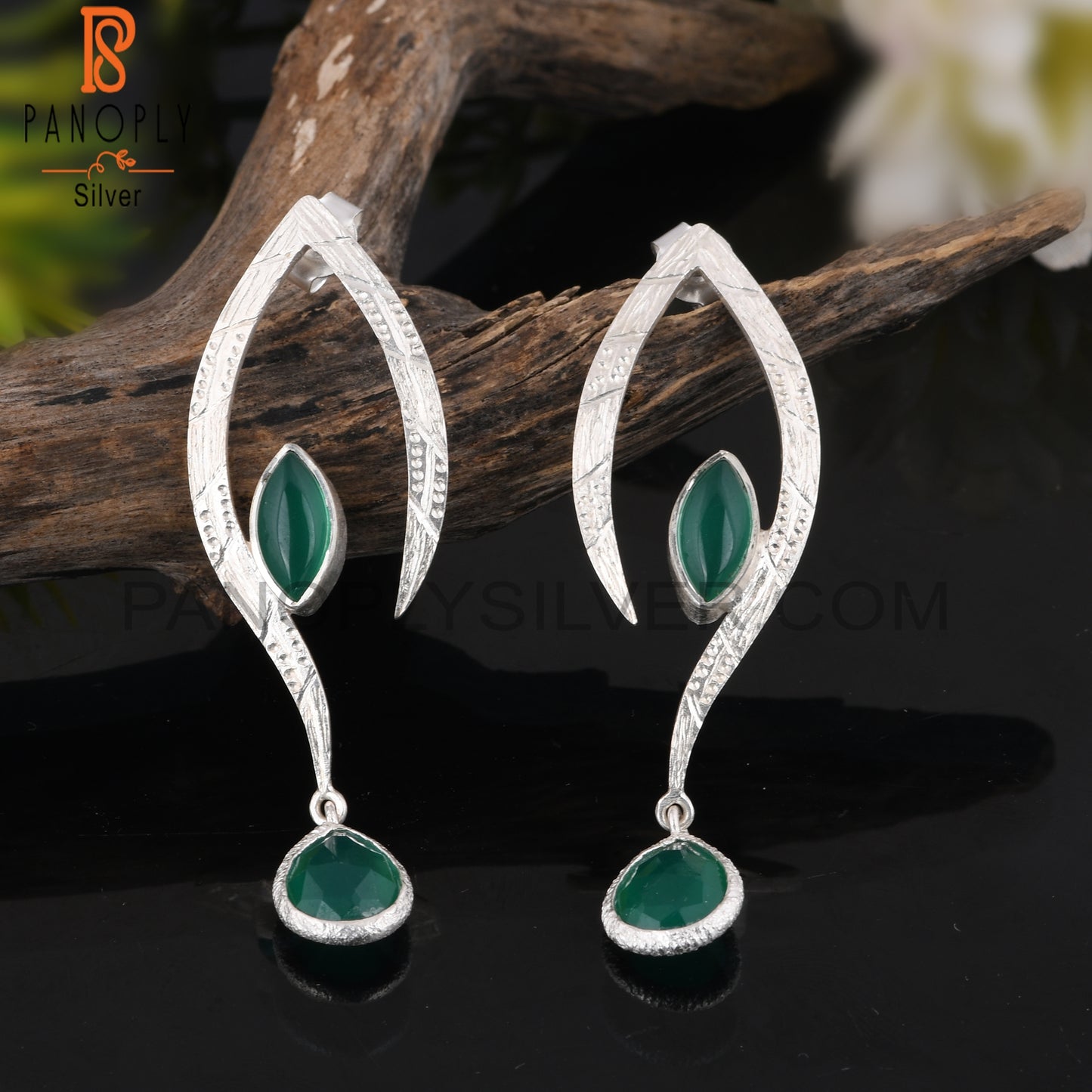 Wedding Green Onyx 925 Sterling Silver Earrings