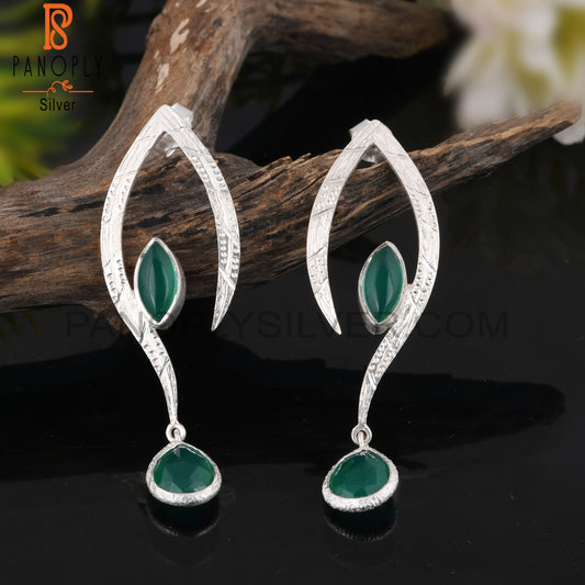 Wedding Green Onyx 925 Sterling Silver Earrings