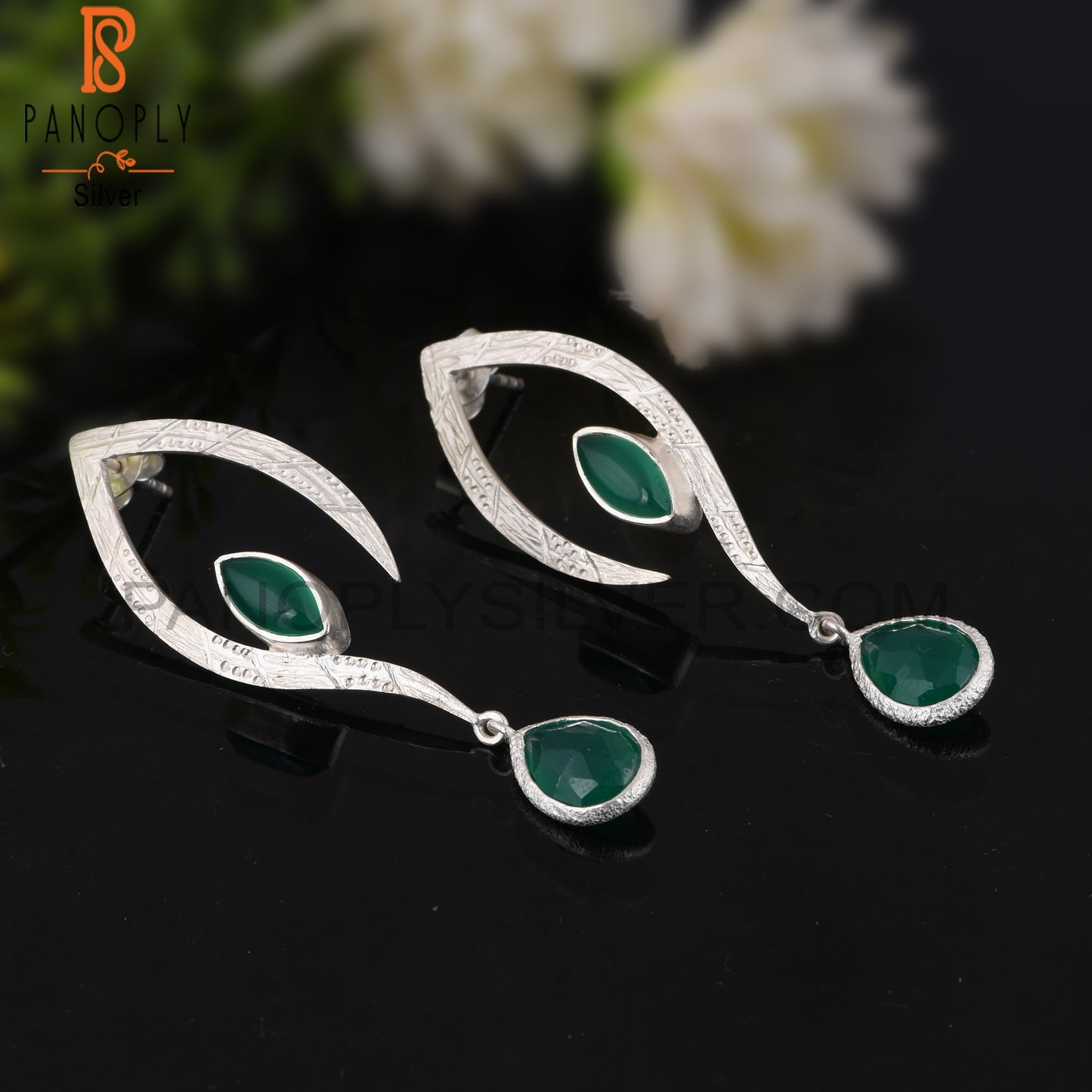 Wedding Green Onyx 925 Sterling Silver Earrings