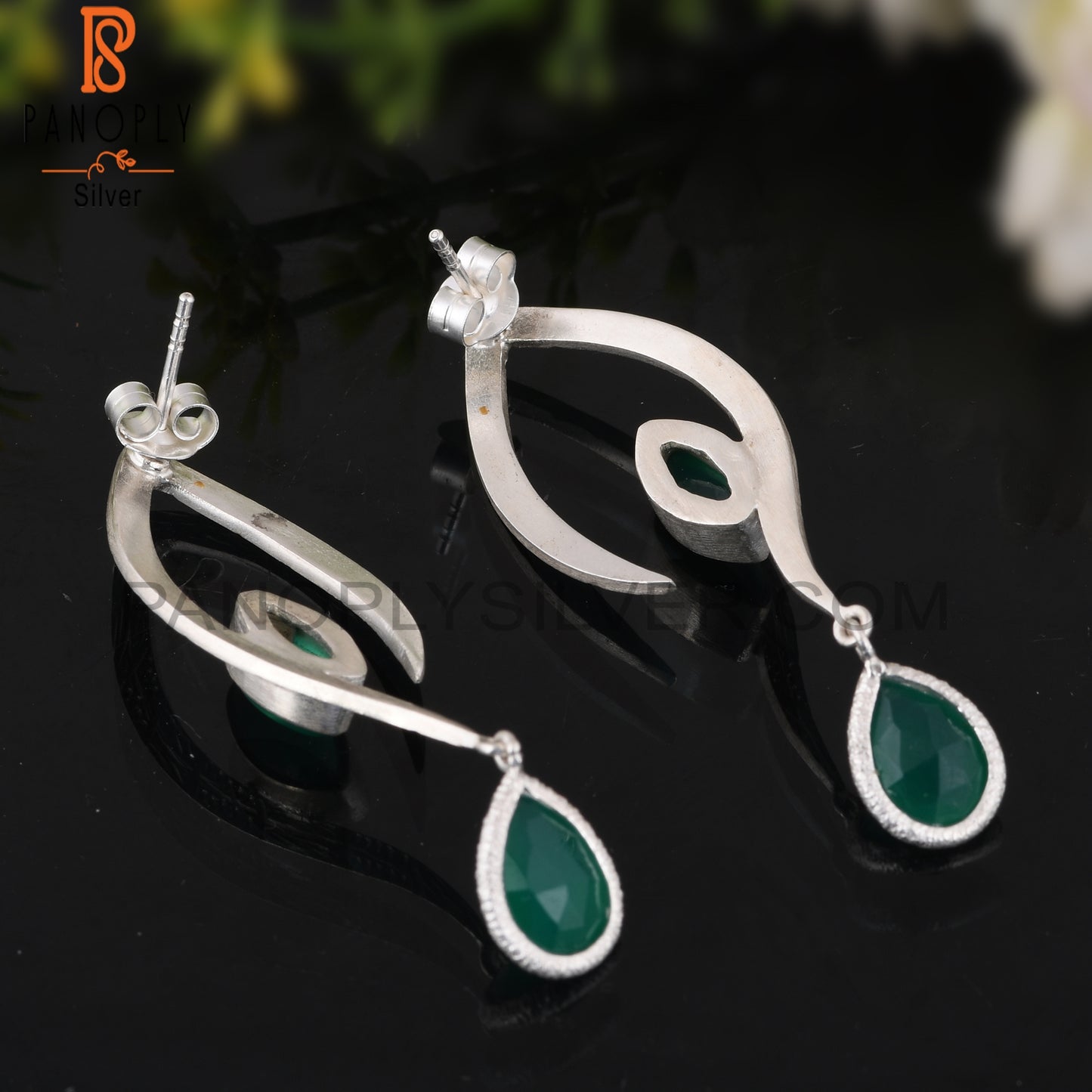 Wedding Green Onyx 925 Sterling Silver Earrings