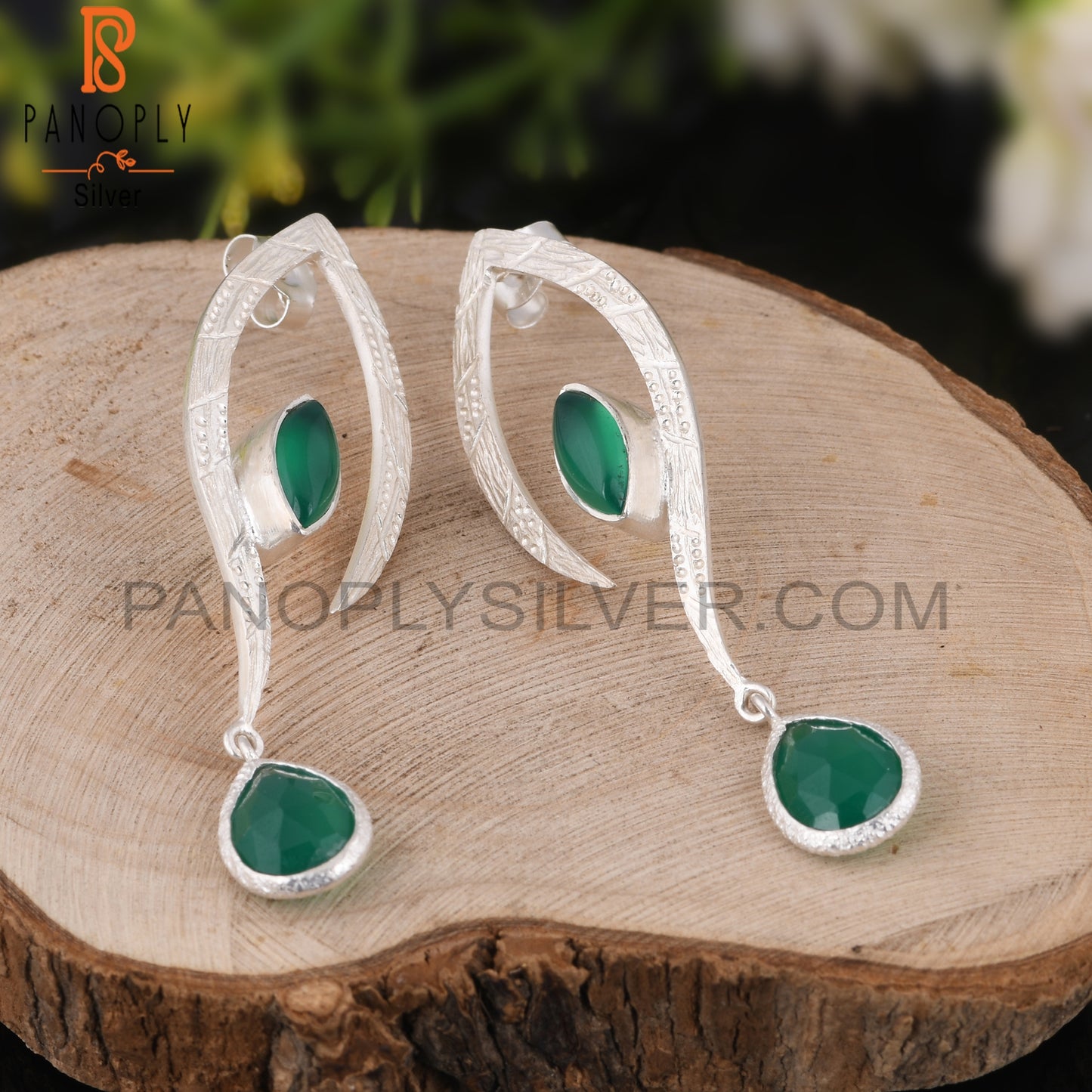 Wedding Green Onyx 925 Sterling Silver Earrings