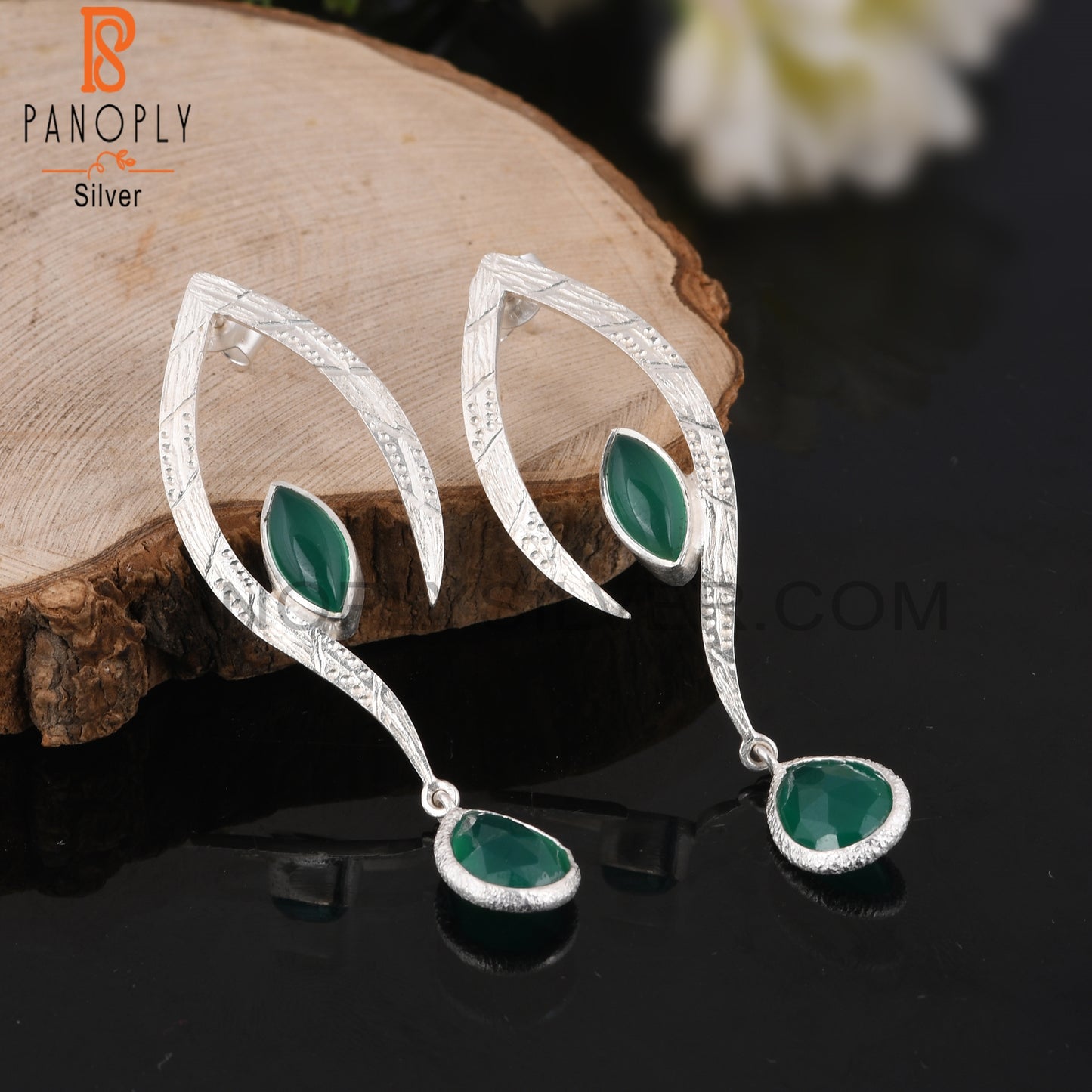Wedding Green Onyx 925 Sterling Silver Earrings