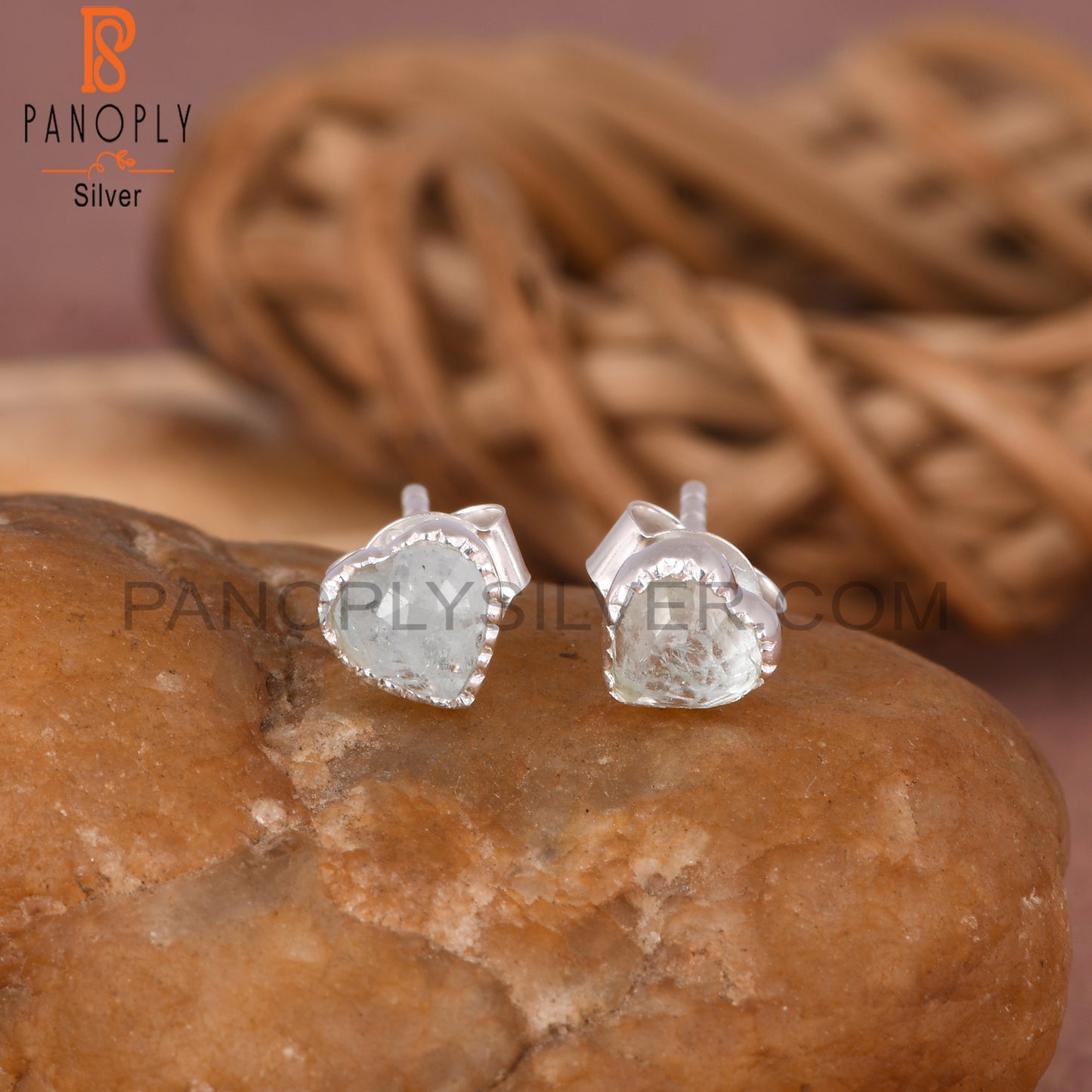 Aquamarine Heart 925 Sterling Silver Earrings