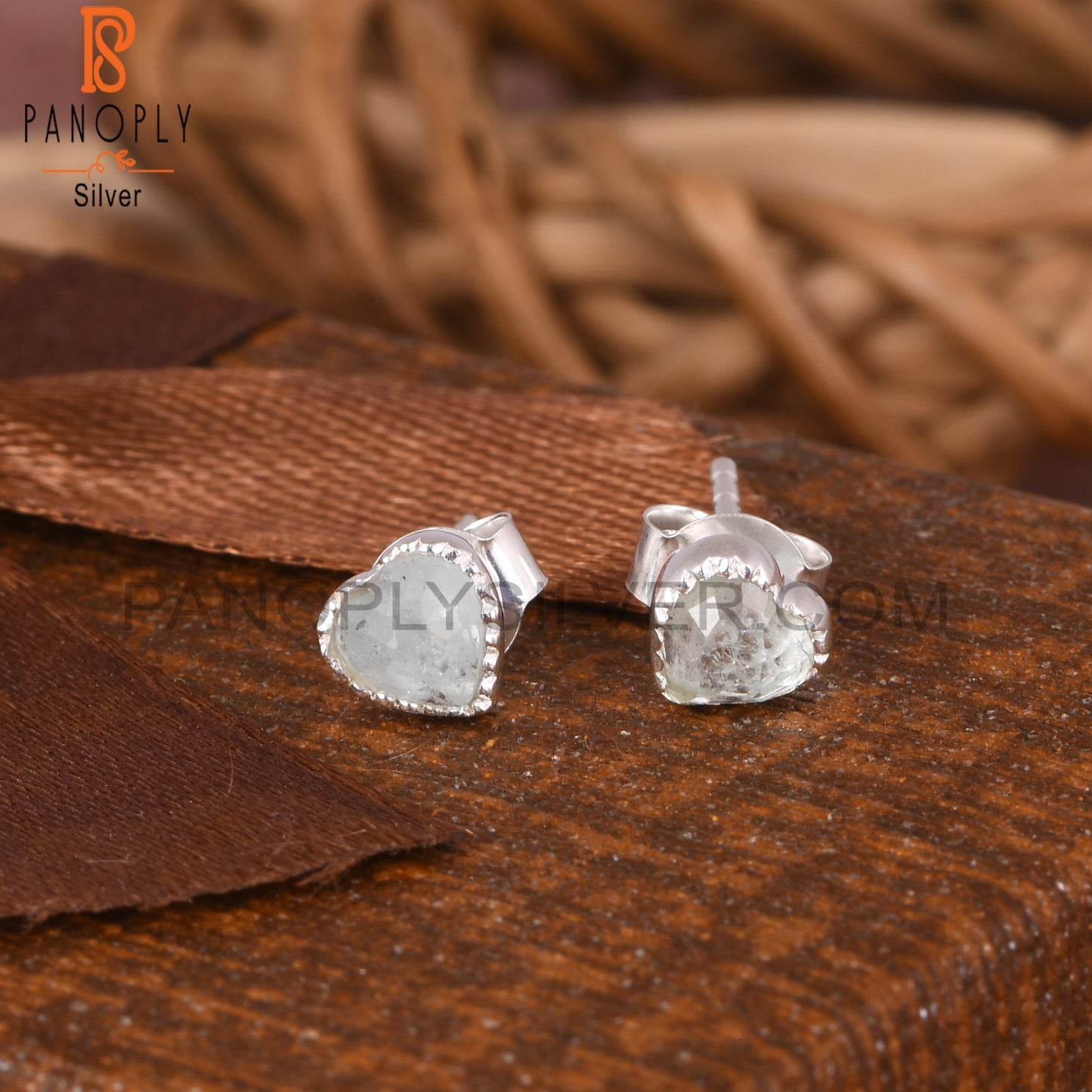 Aquamarine Heart 925 Sterling Silver Earrings