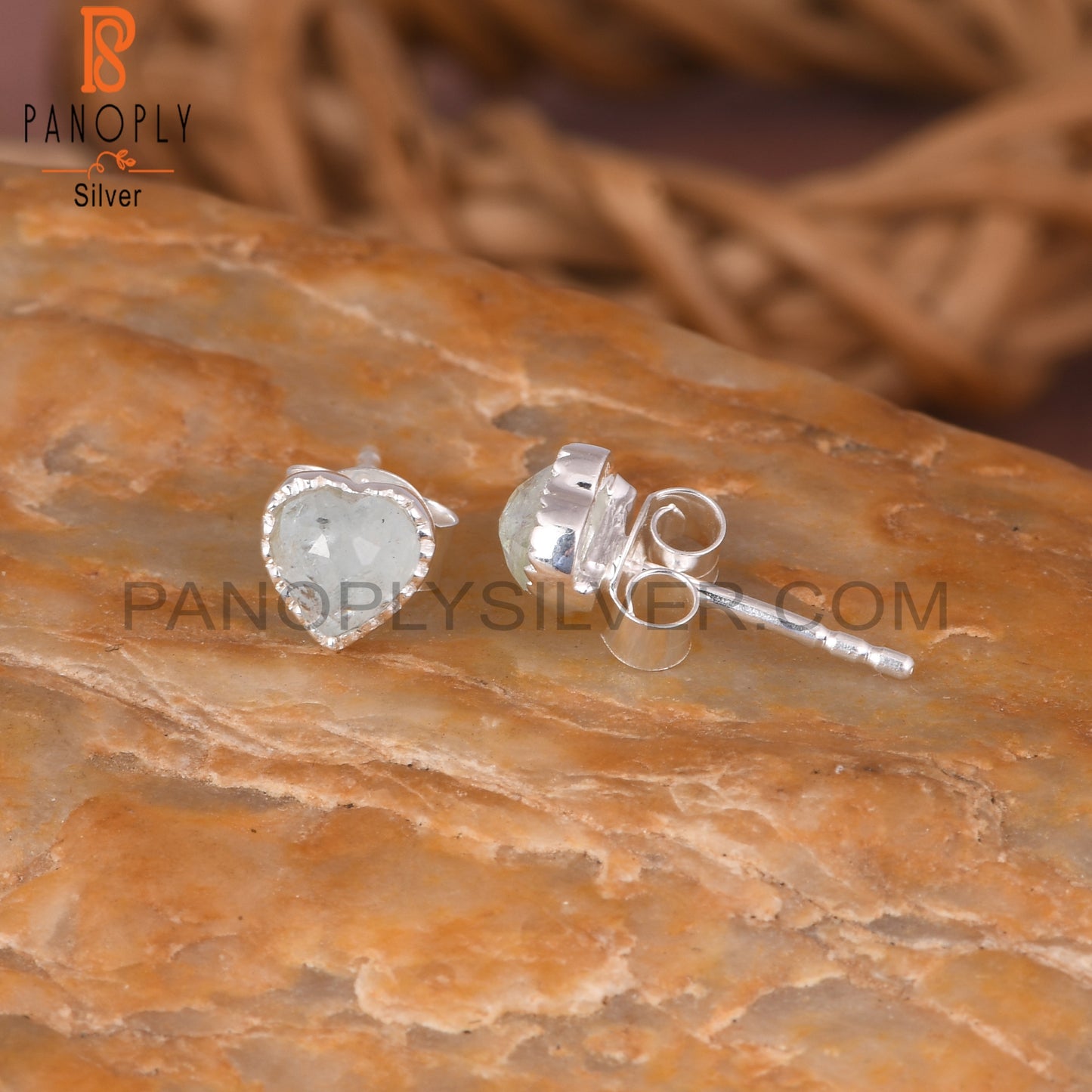 Aquamarine Heart 925 Sterling Silver Earrings