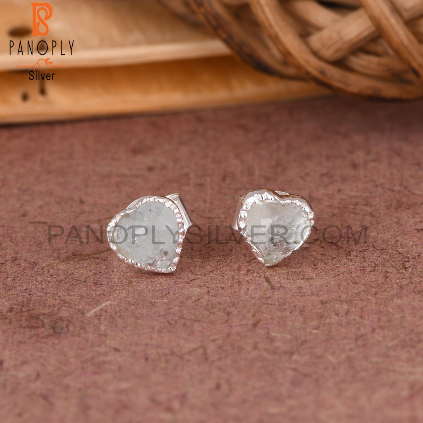 Aquamarine Heart 925 Sterling Silver Earrings