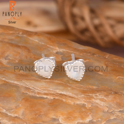 Rainbow Moonstone Heart 925 Sterling Silver Earrings