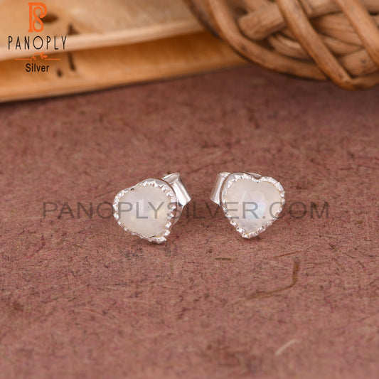 Rainbow Moonstone Heart 925 Sterling Silver Earrings