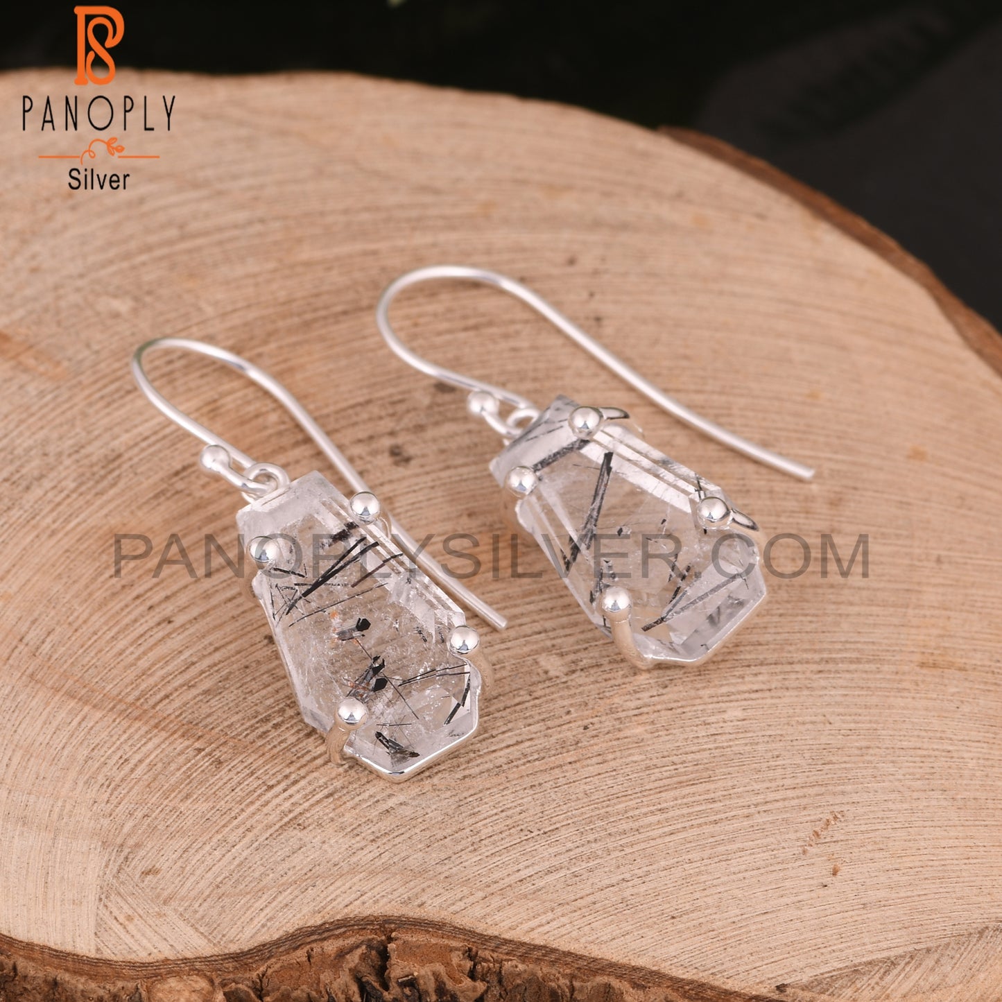 Black Rutile Coffin 925 Sterling Silver Earrings