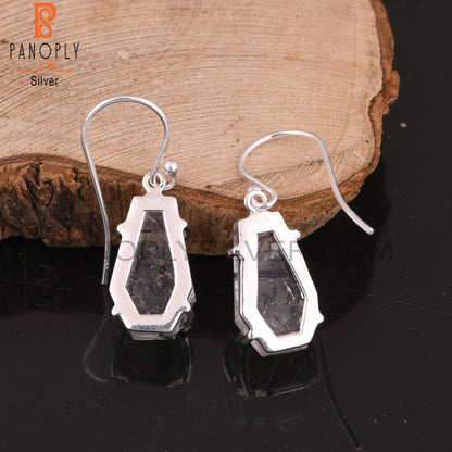 Black Rutile Coffin 925 Sterling Silver Earrings