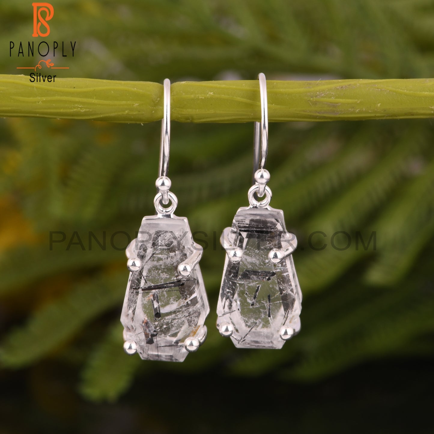 Black Rutile Coffin 925 Sterling Silver Earrings