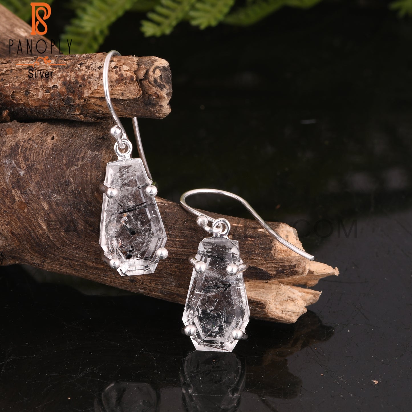 Black Rutile Coffin 925 Sterling Silver Earrings