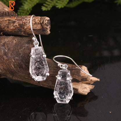 Black Rutile Coffin 925 Sterling Silver Earrings
