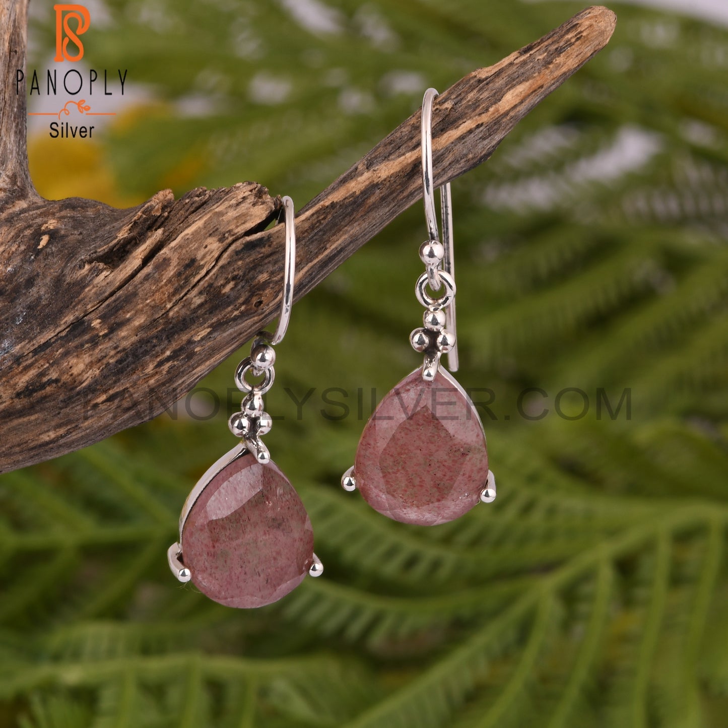 Strawberry Quartz Pear 925 Solid Silver Earrings