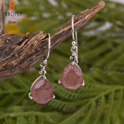 Strawberry Quartz Pear 925 Solid Silver Earrings