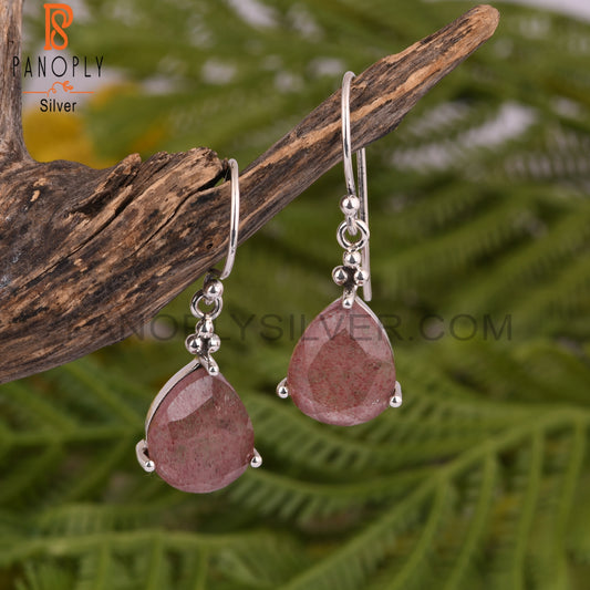 Strawberry Quartz Pear 925 Solid Silver Earrings
