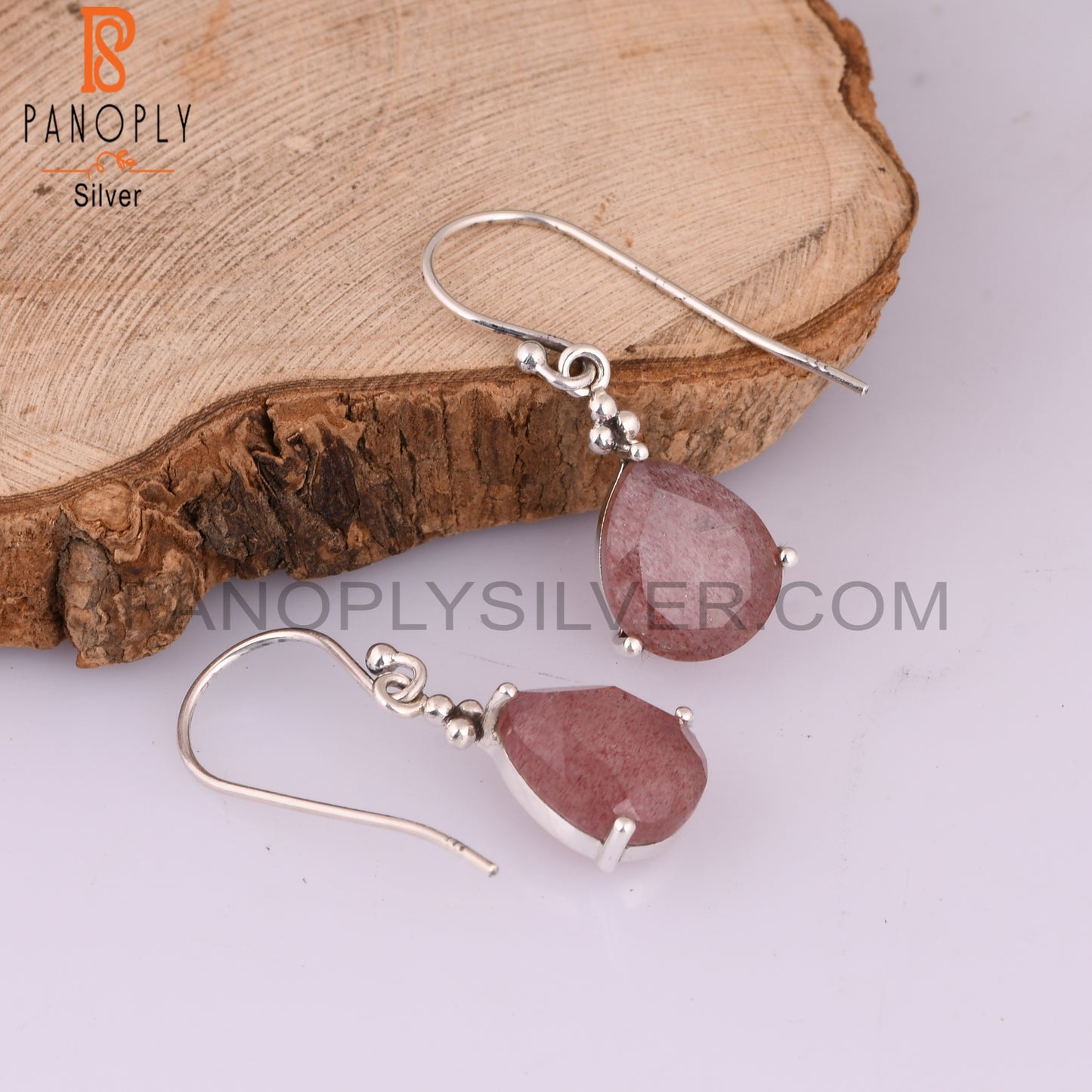 Strawberry Quartz Pear 925 Solid Silver Earrings