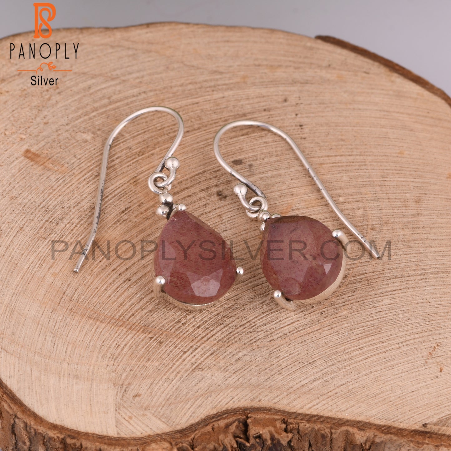 Strawberry Quartz Pear 925 Solid Silver Earrings