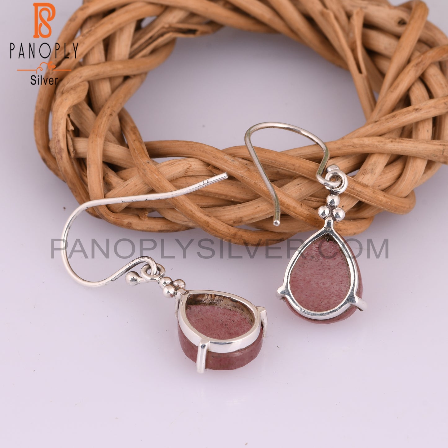 Strawberry Quartz Pear 925 Solid Silver Earrings