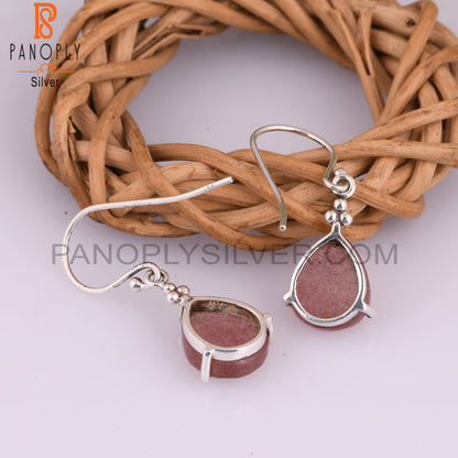 Strawberry Quartz Pear 925 Solid Silver Earrings