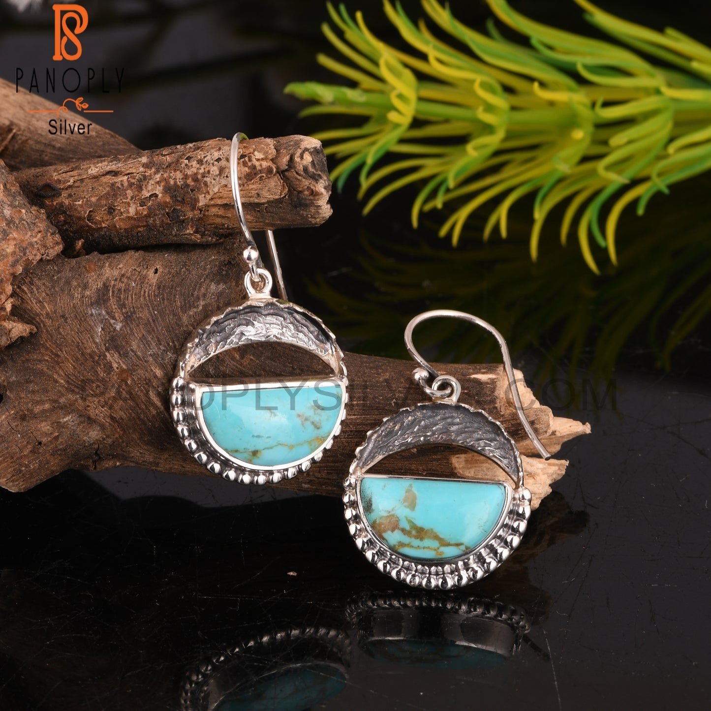 Kingman Turquoise D shape 925 Sterling Silver Earrings