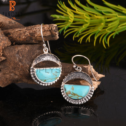 Kingman Turquoise D shape 925 Sterling Silver Earrings